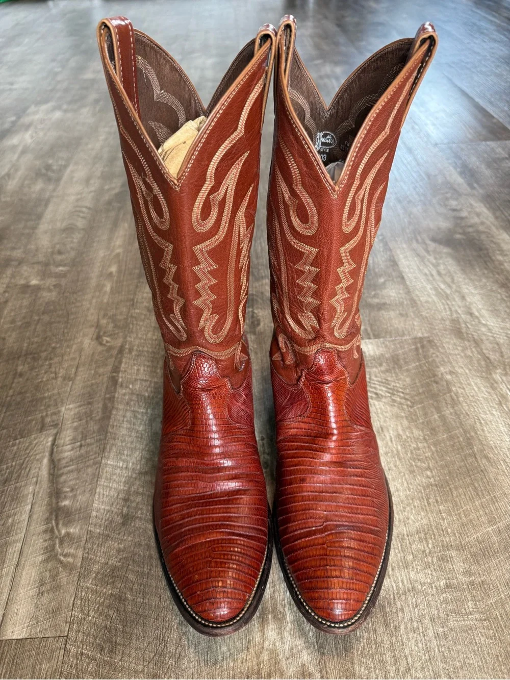 Mens Vintage Justin 8303 Teju Lizard Exotic Cowboy Western Boots sz 10.5 E